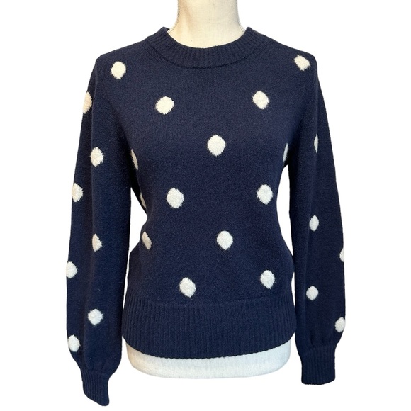 J. Crew Polka Dot Crewneck Sweater Supersoft Yarn Navy Women’s Size Small - Picture 2 of 12
